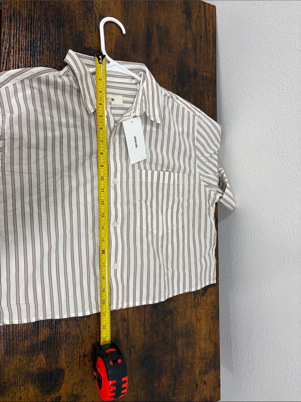 Buck Mason Women’s Stripe Mainstay S/S Crop Top Natural Brown Reef Shirt NWT - Picture 6 of 7